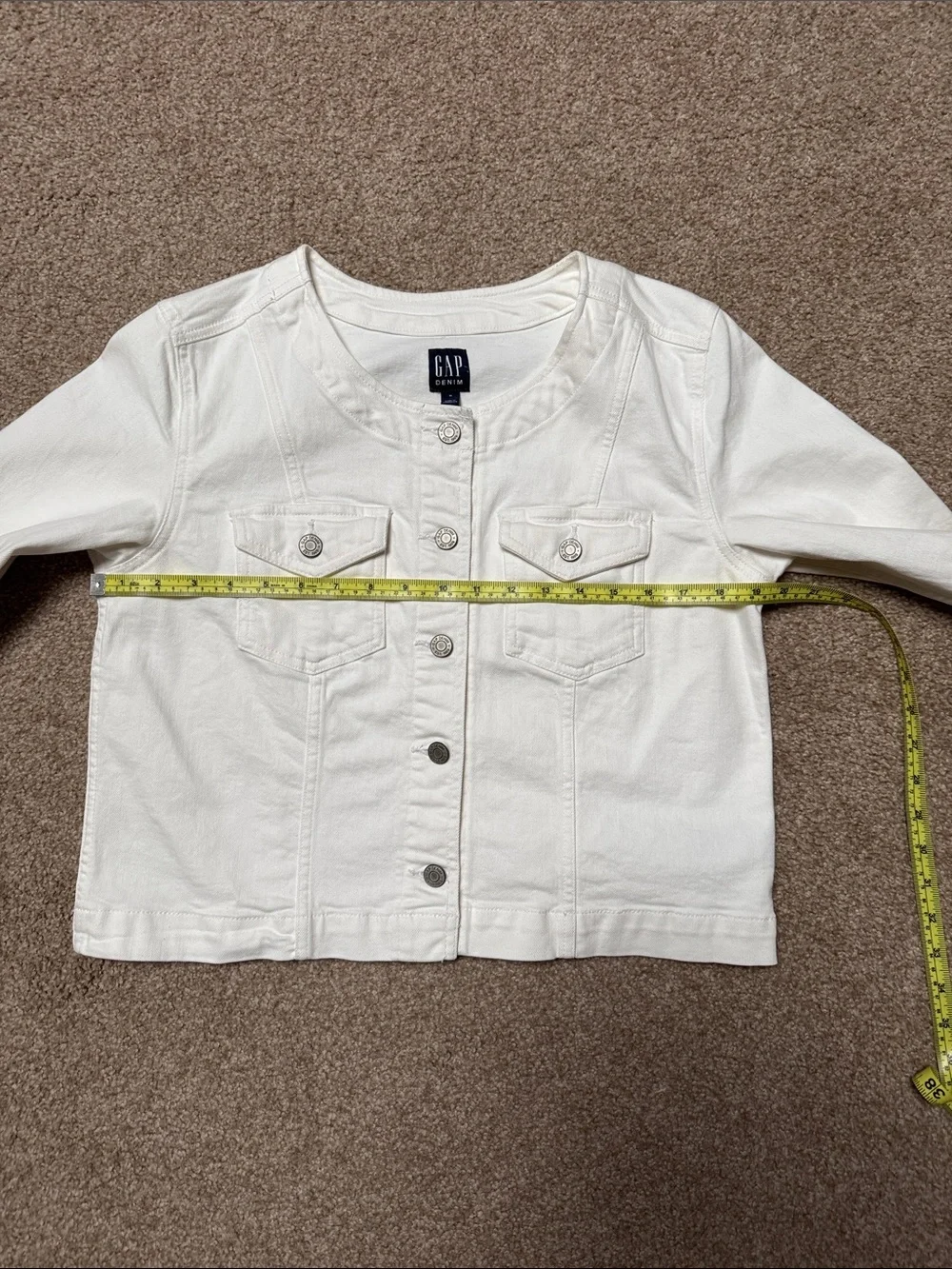 GAP White Women’s M Collarless Denim Jacket with Button Front NWOT